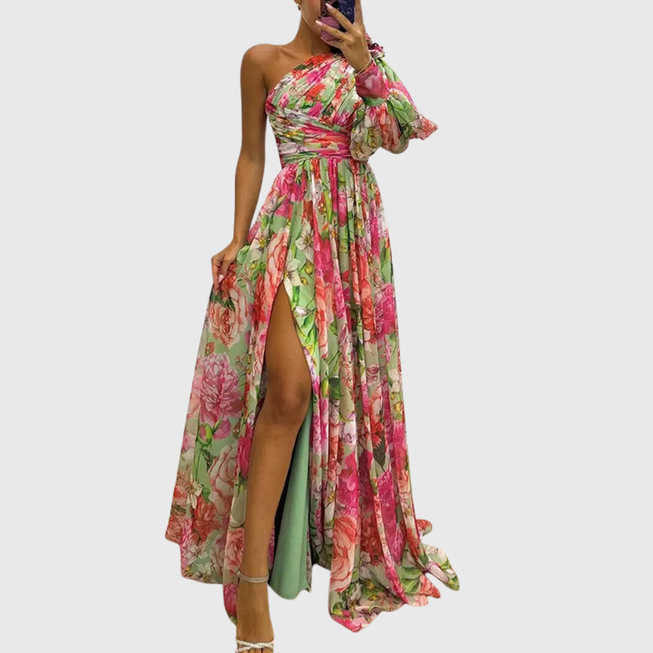Cassie - Vestido Maxi Floral de Un Hombro