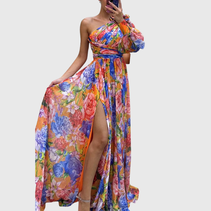Cassie - Vestido Maxi Floral de Un Hombro