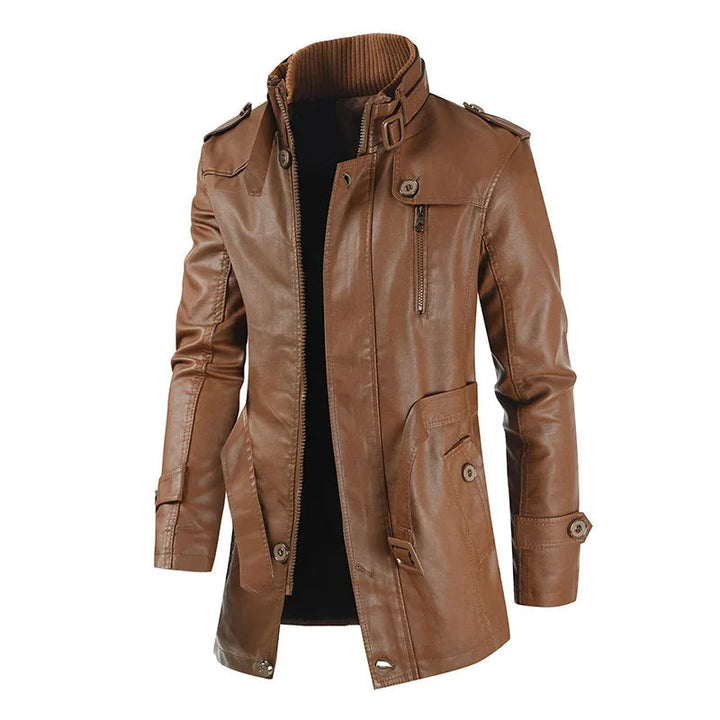 Chaqueta Biker Larga Elegante de Cuero