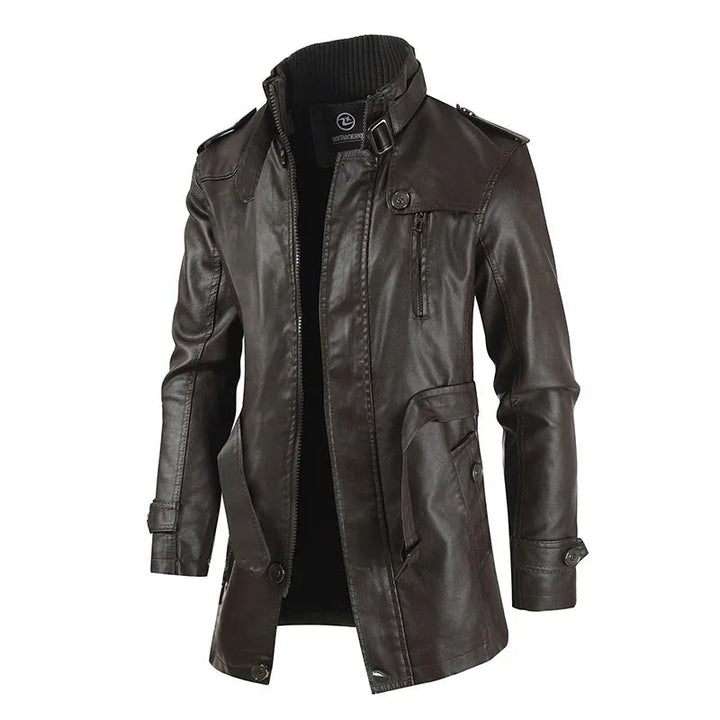 Chaqueta Biker Larga Elegante de Cuero