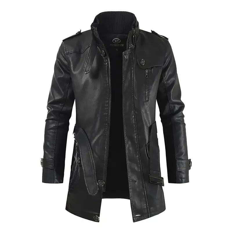 Chaqueta Biker Larga Elegante de Cuero